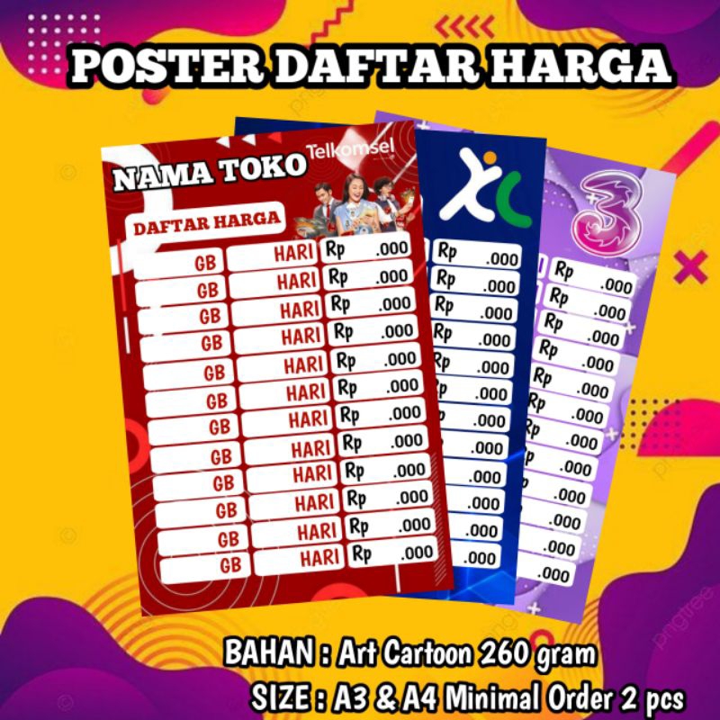 POSTER & STIKER KONTER DAFTAR HARGA KUOTA