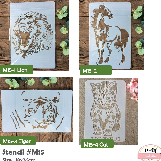 

Serbu Kejutan LovelyCraftStore plastic stencil m15 cetakan stensil lukis craft stensil kue cetakan cake scrapbook journal bujo animal horse tiger lion