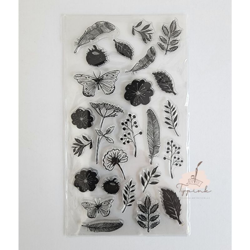 

CLEAR SILICONE FLOWER LEAF RUBBER STAMP SET STEMPEL BUNGA DAUN JOURNAL SCRAPBOOK DIARY PLANNER DECOR