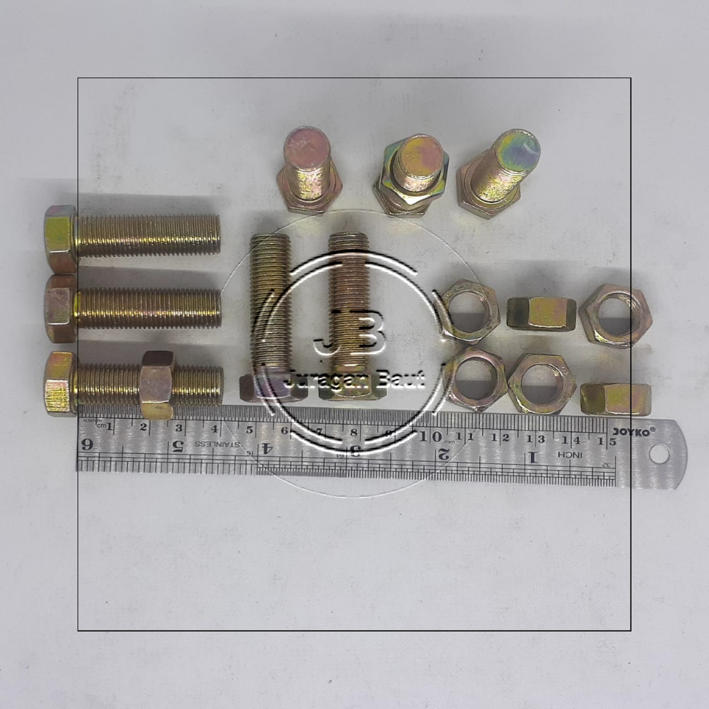 BAUT 17 M12 X 40 PANJANG 4 CM 4CM KUNCI 17 BAUD KUNING M12X40 BAUT 17 BMK M12X40 HEXA BOLT 12 X 40 4