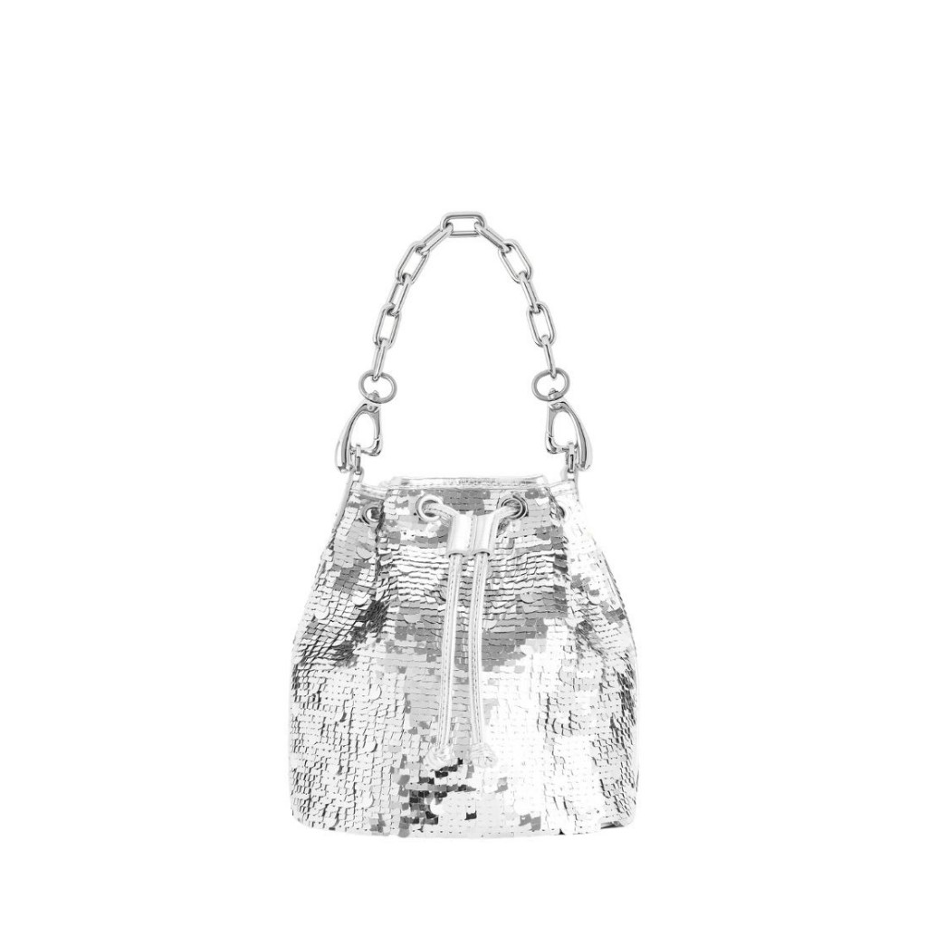 JW PEI Yulia Metallic Sequin Bucket Bag - Silver