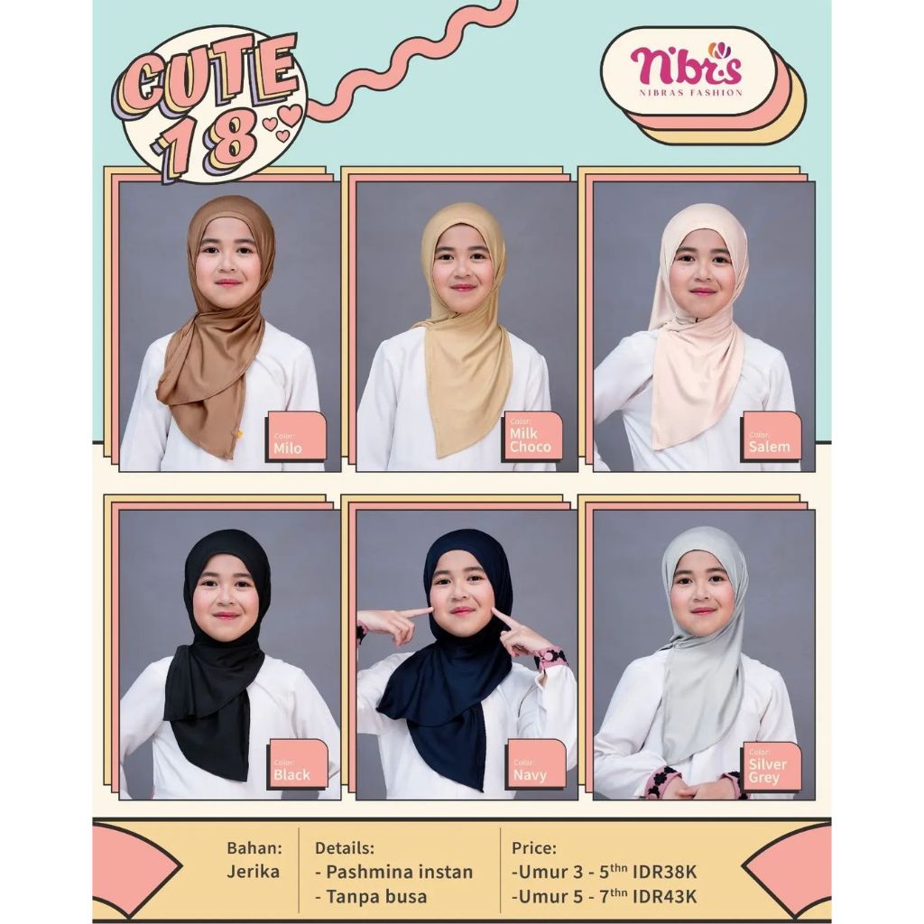 BERGO HIJAB NIBRAS CUTE 18 / NIBRAS HIJAB ANAK BRANDED ORI / KERUDUNG ANAK KEKINIAN