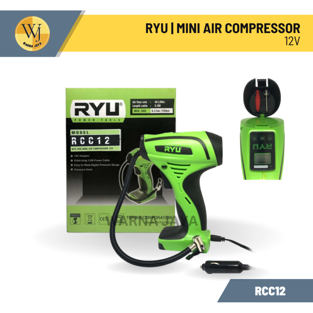 RYU Mini Air Compressor 12V / Pompa Ban / Kompresor Mini / RCC12