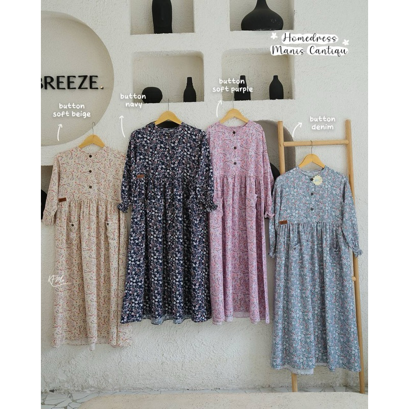 Gamis Manis Cantiqu Button - KFM Kids - Anak Perempuan - Dress - Motif bunga navy biru dongker denim