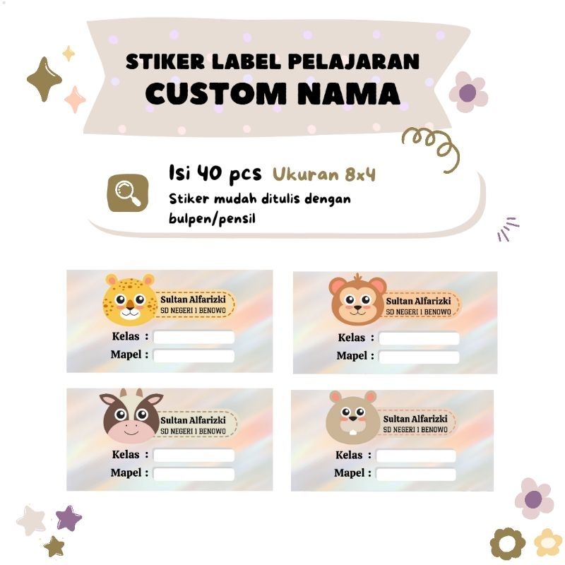 

Stiker label buku pelajaran custom free desain isi 40 pcs | anak sekolah TK