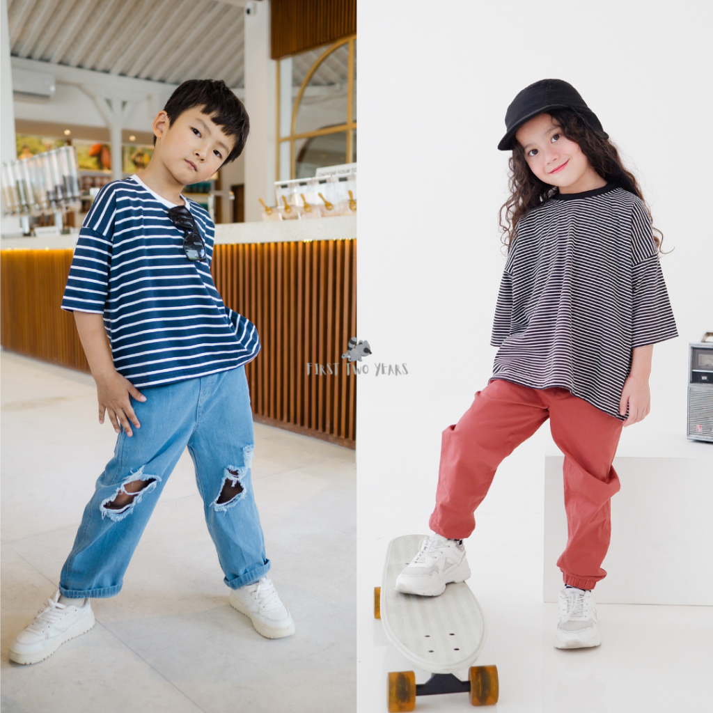 Koalakiddie - Oversized Stripes Tee / Kaos Oversize Garis Anak / Kaos Anak Salur Korea Unisex