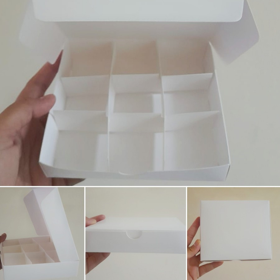 (12 Pcs) Kotak Dessert Mochi Sekat 9 Dus Nastar Coklat Packaging Box Mini Pie Model Sambung 12x12x3 