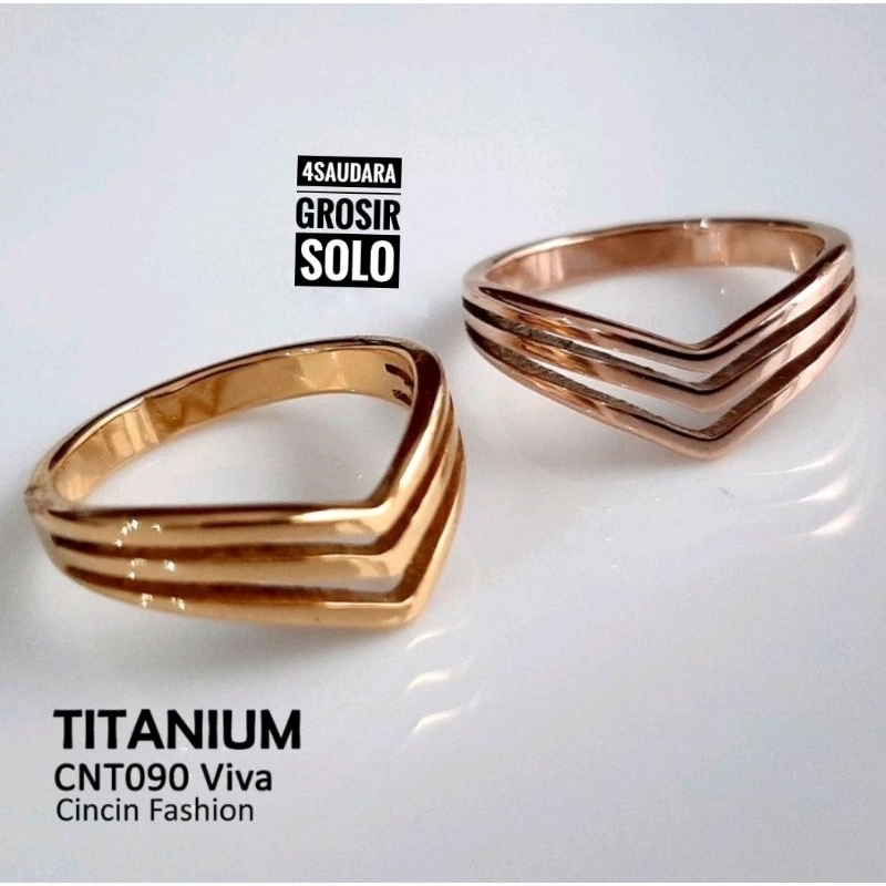 4s Grosir Solo || Cincin Ori Titanium Viva 3lines Perhiasan Fashion Import Premium Awet Anti Luntur Warna Rose Gold