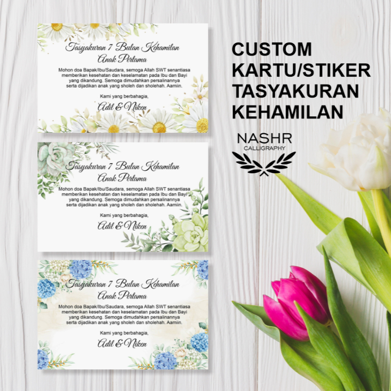 

Custom Kartu Ucapan Stiker Label Tasyakuran 4 Bulan 7 Bulanan Kehamilan Syukuran MINIMAL ORDER 20 PCS