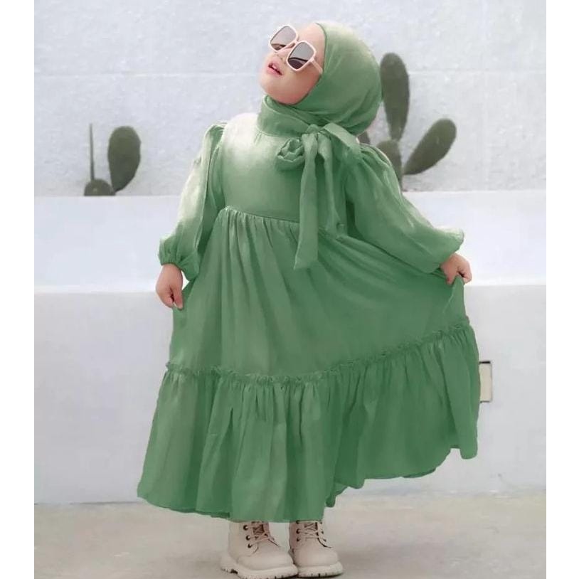 ART T46W Arsyila Kids  Jilbab Baju Gamis Muslim Anak Usia dari 59 Tahun Dress Anak Perempuan Bahan Santorini Shimer Termurah COD