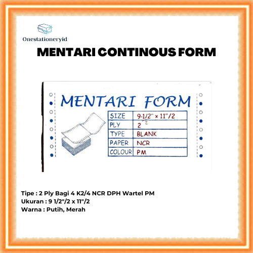 

Kertas Continuous / Continous Form 2 Ply Bagi 4 , 2 Rangkap K2/4 NCR Wartel Putih Merah 9 1/2 / 2 x 11/2