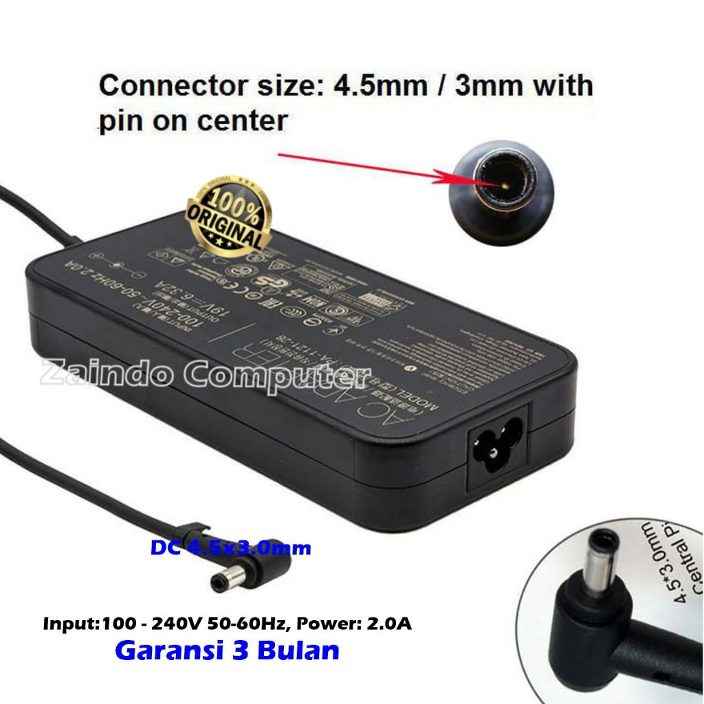 ADAPTOR ASUS ROG 19V 6.32A 4.5x3.0MM G501JW UX501J G501VW UX501J R501JW PU500CA FX505D FX505DT FX505