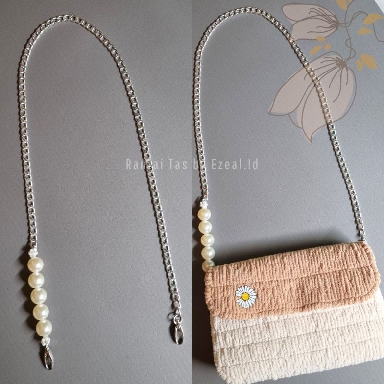 ART P52E Rantai Tas Panjang Selempang Anti Karat Mix Mutiara Besar Kokoh Handle Bag Tali Tas Wanita 
