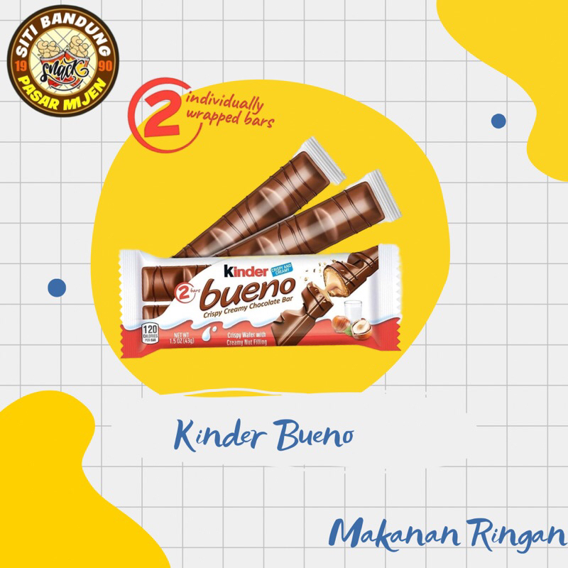 

KINDER BUENO - CRISPY CREAMY CHOCOLATE & HAZELNUT BAR (2 BAR/PACK) - 43 GR