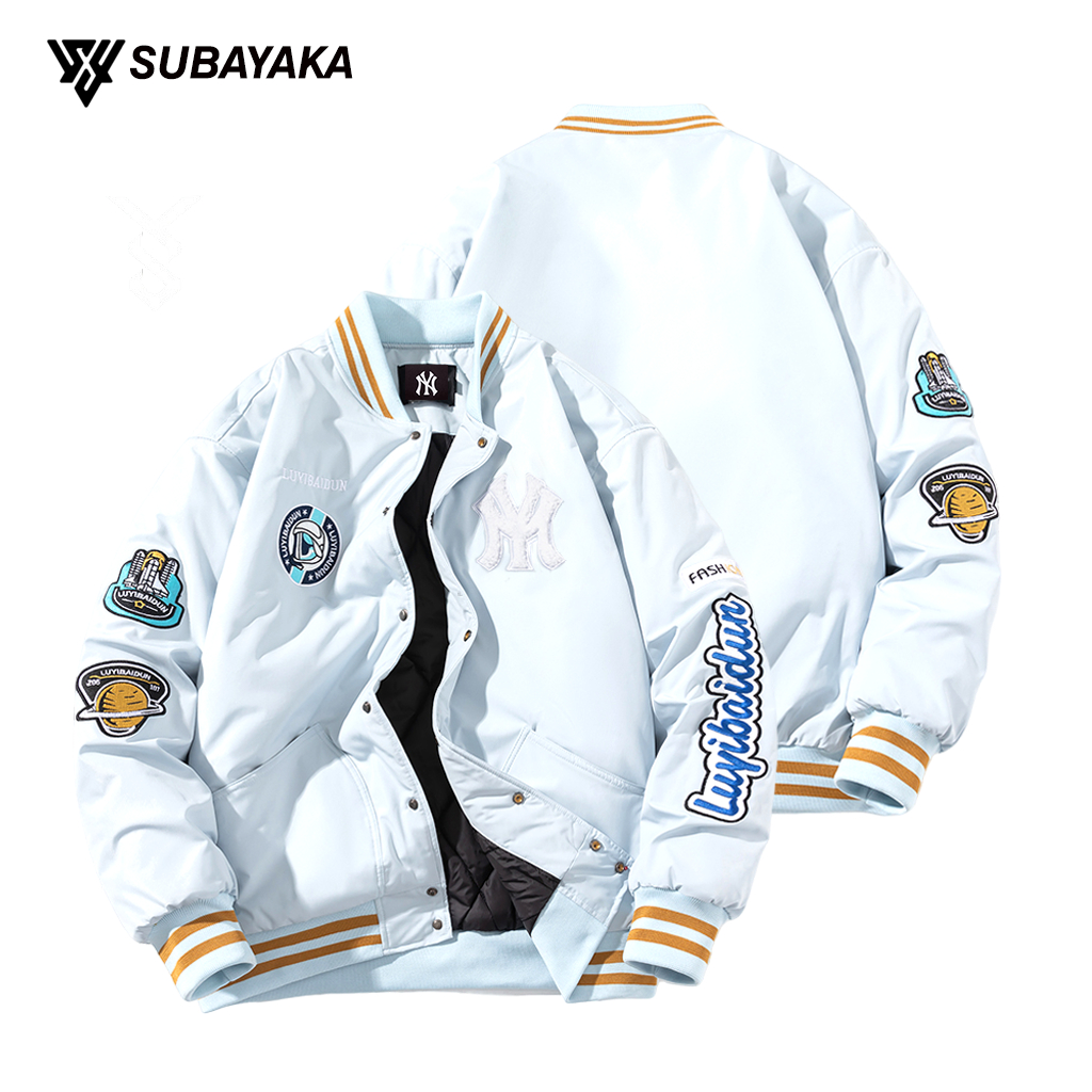 SUBAYAKA - Varsity Jacket NY Putih Pria Wanita Dewasa Baseball Team Full Bordir Premium Distro