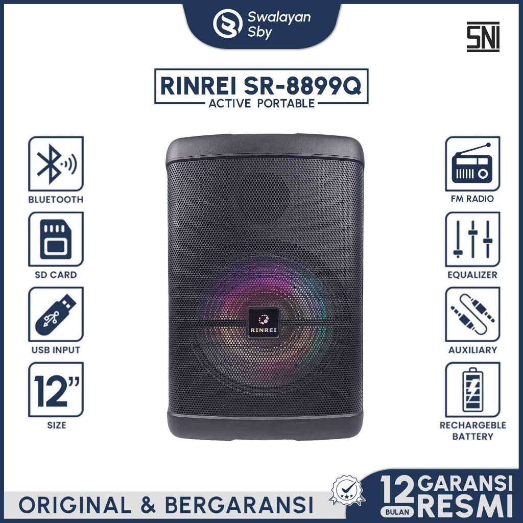 Speaker Bluetooth Speaker Bass Speaker Portable aktif RINREI 15 inch SR 8899G Speaker Karaoke Garans