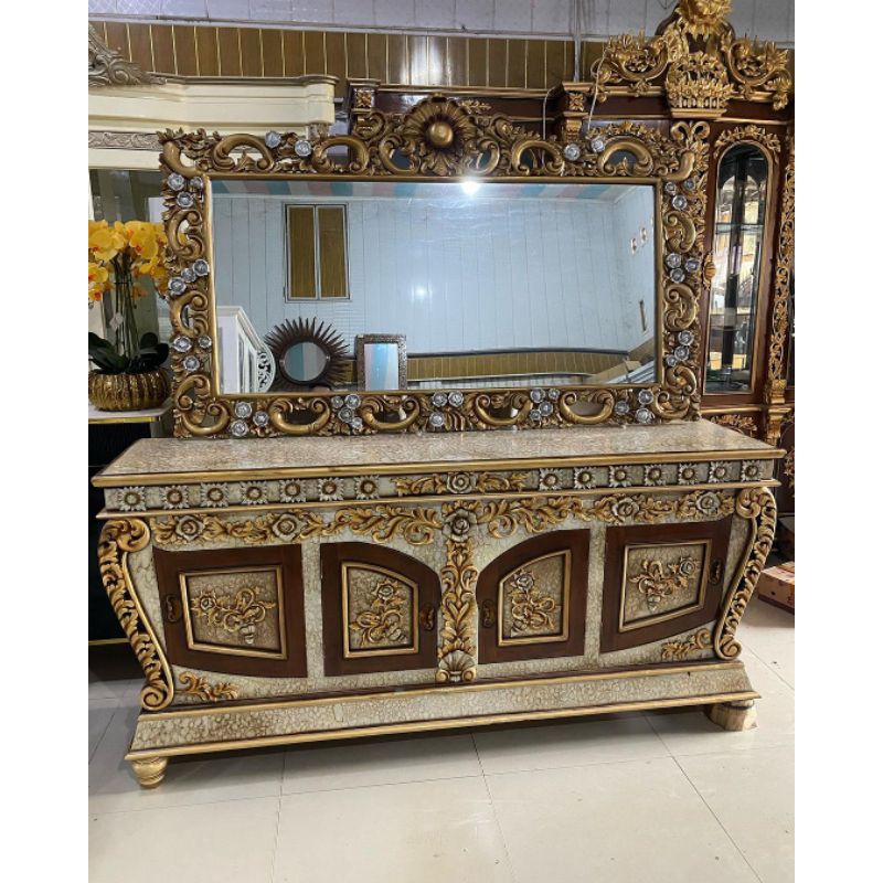 Bufet Tv ukir jati + figura meja tv mewah kayu jati