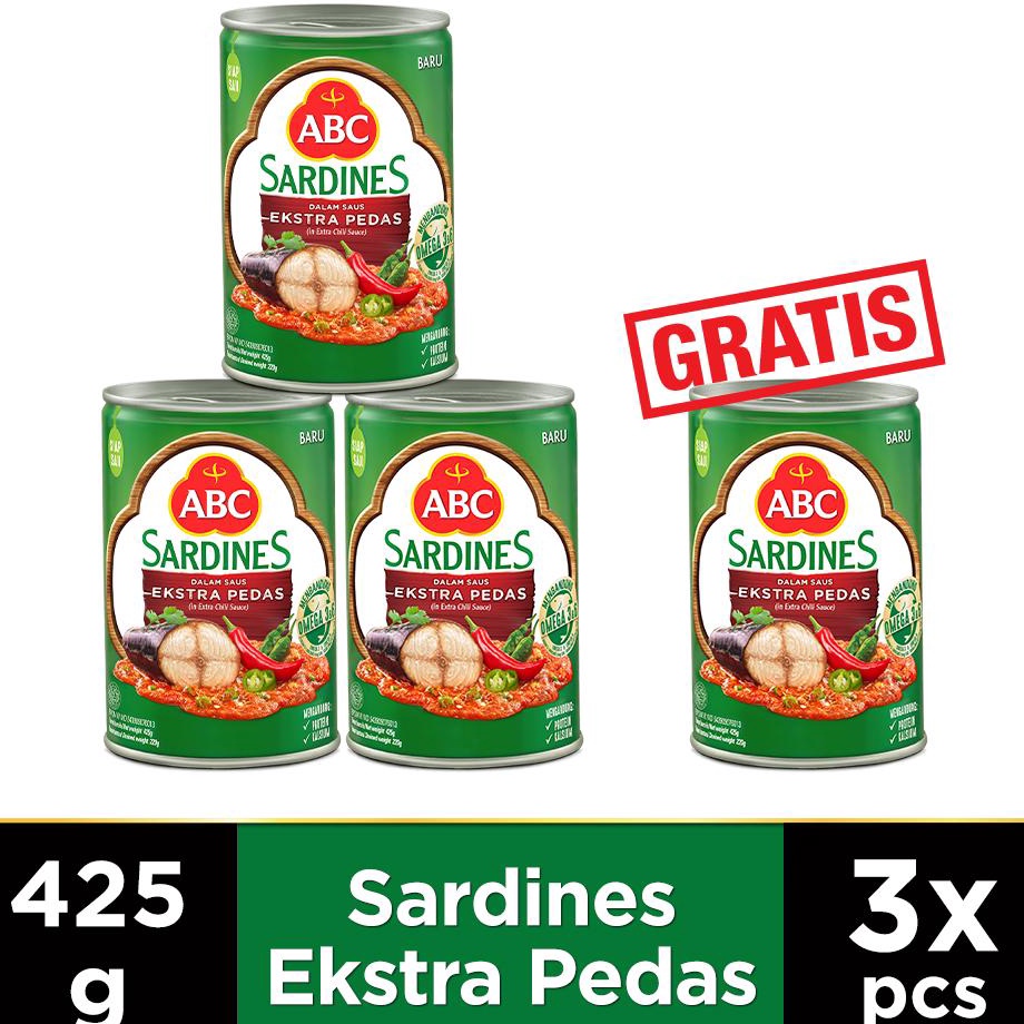 

Dapatkan Sekarang ABC Sarden Saus Extra Pedas 425 g Buy 3 pcs Get 1 pcs Free