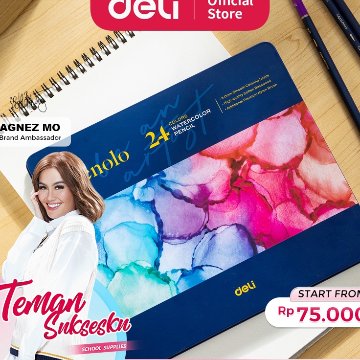 

Hot Product Deli Finenolo Premium Watercolor Pencil Pensil Warna High Grade 3mm Leads Gratis Kuas EC129