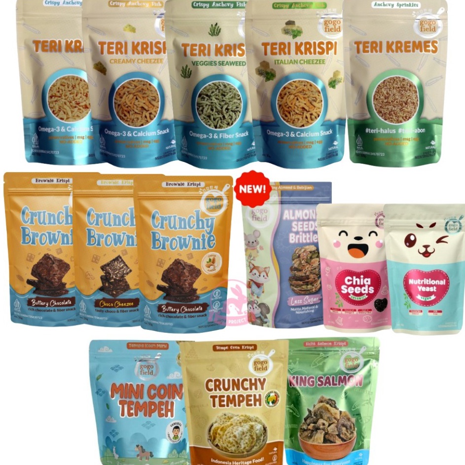 

Real Promotion 12 GOGOFIELD TERI KRISPI 3G TERI KREMES 1GCRUNCHY BROWNIE 5GCHIA SEEDS 8GCRUNCHY TEMPEHKING SALMON NUTRITIONAL YEAST 5G KEJU VEGAN SNACK SEHAT NON MSG