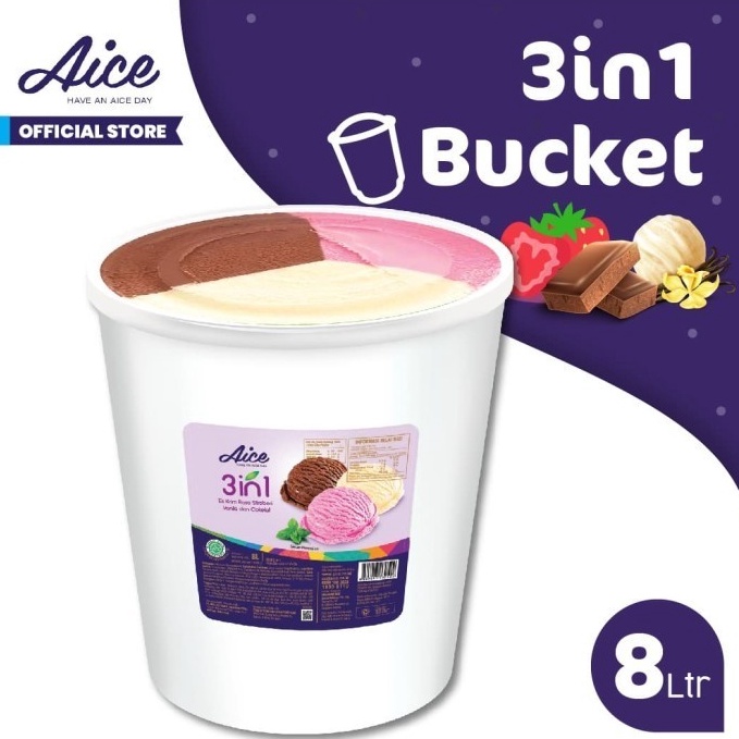 

Produk Terbatas AICE Ice Cream Bucket 8 Liter 3 in 1 Coklat Vanilla Strawberry Es Krim Ember