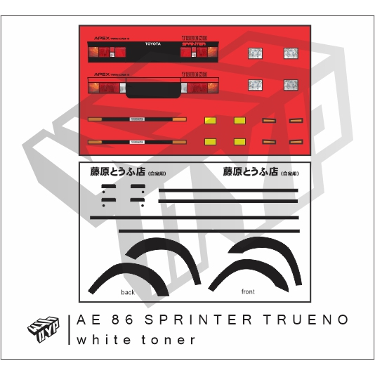 decal hot wheels toyota AE86 trueno initial d white toner