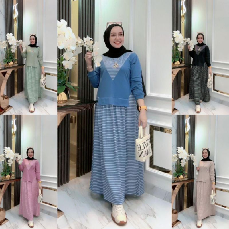 GAMIS SALUR  WANITA TERBARU FELICIA // DRESS STRIPE KOREAN STYLE