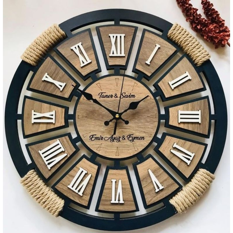 Jam Dinding Kayu Jati Antik Romawi Ukuran 35cm