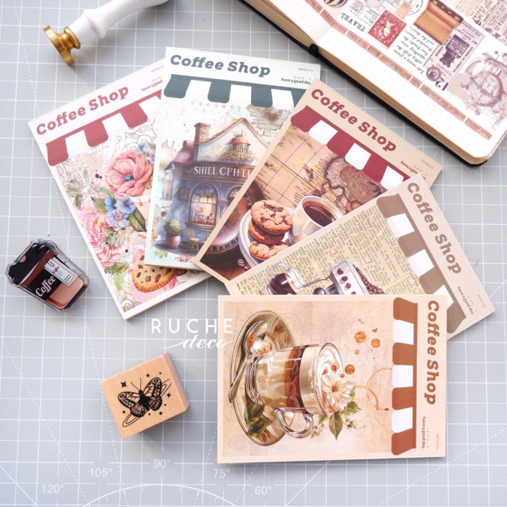 

RUCHE DECO - Deco Paper 13 Coffee Shop / Aesthetics Decor Craft Paper / VINTAGE DECORATION PAPER / Decorative Paper Scrapbook BuJo