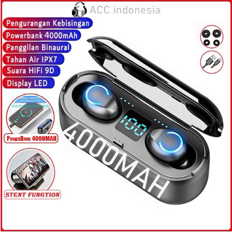 F9-8 Earphone Bluetooth 5.3 TWS NIRKabel Power Bank Display Headphone