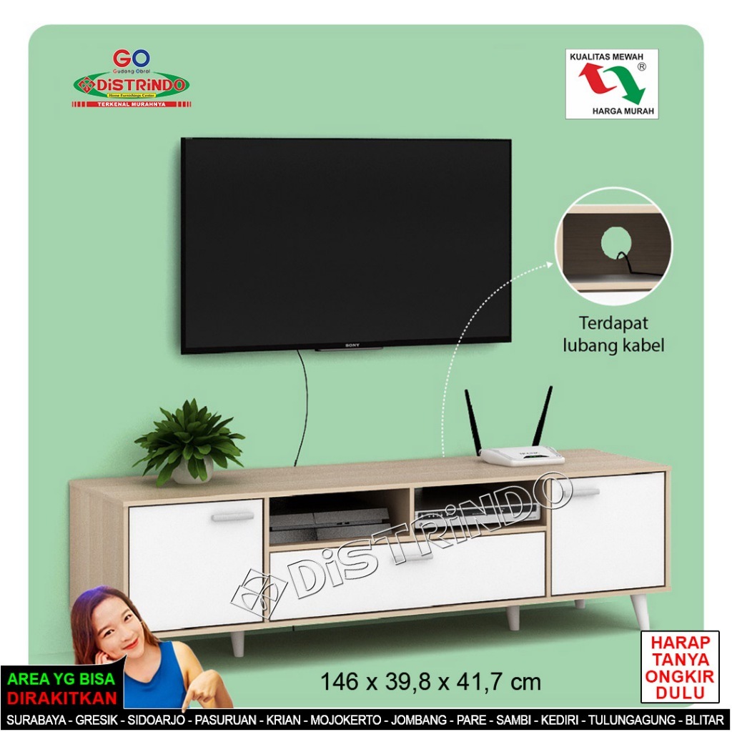 DISTRINDO Meja Rak TV Minimalis 2Pintu 1Laci