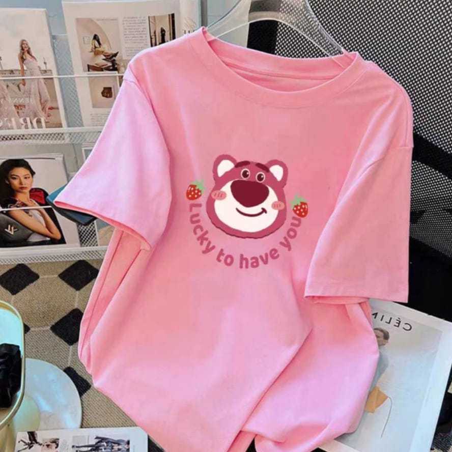 HF - T Shirt LUCKY TO HAVE BEAR Top Atasan Kaos Oversize Wanita Korean Style