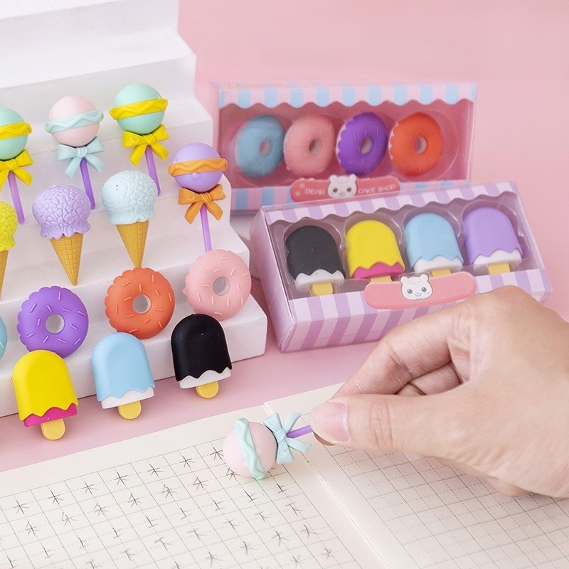 

Penghapus Set Bentuk Ice Cream Donat Lollipop Ice Stik Isi 4pcs Lucu dan Unik