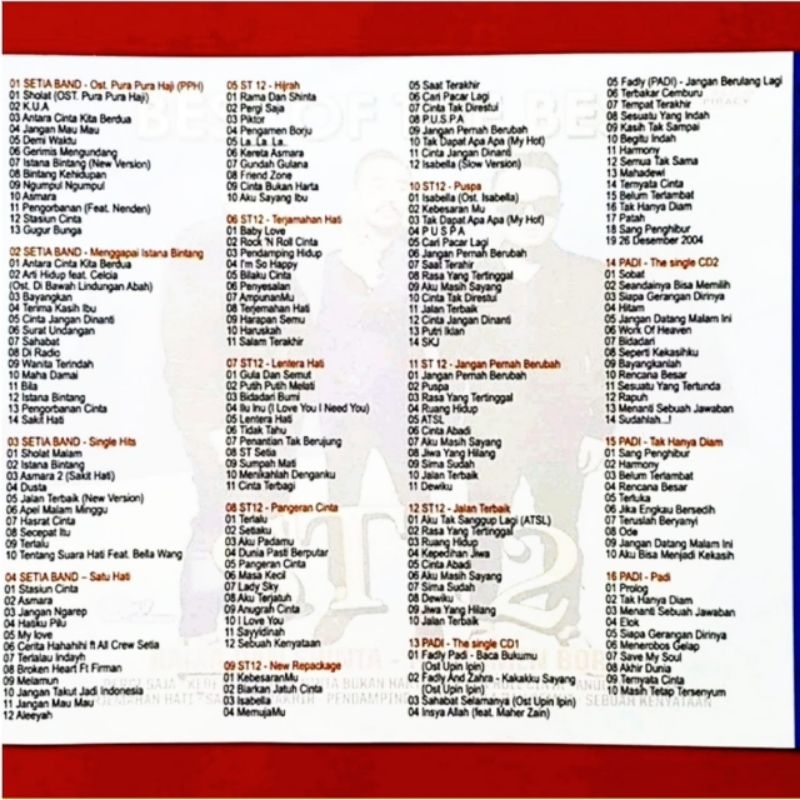 KASET CD MP3 KOLEKSI CAMPURAN POP BAND INDONESIA 2000AN-LAGU ST12-LAGU SETIA BAND-LAGU PADI-KASET MP