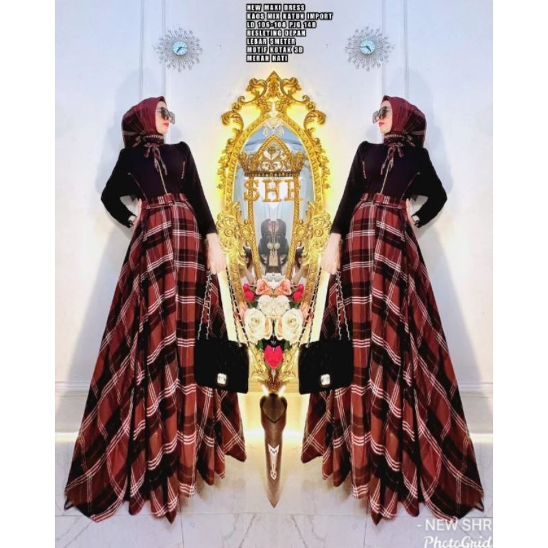 Gamis New Maxi Dress SHR kotak Maron