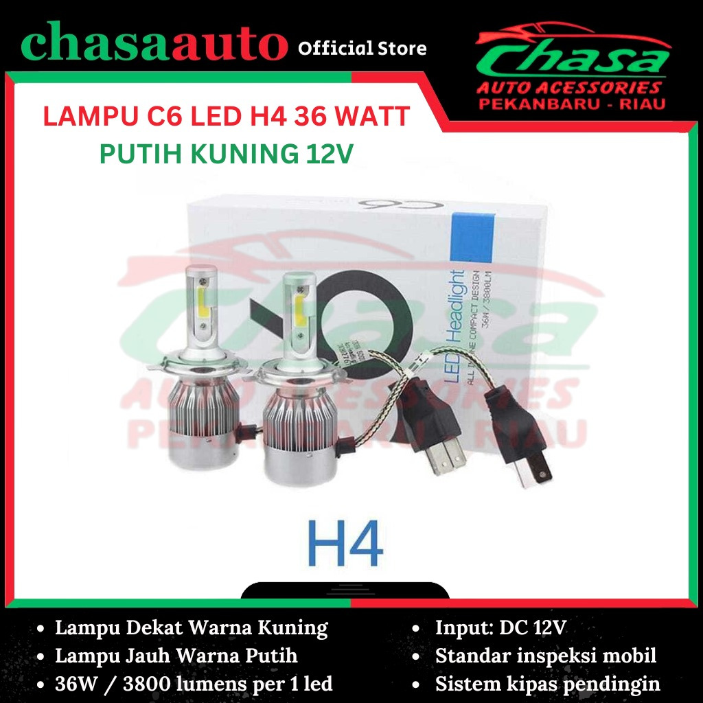 (CHASA)  LAMPU C6 LED H4 36 WATT PUTIH KUNING 12V
