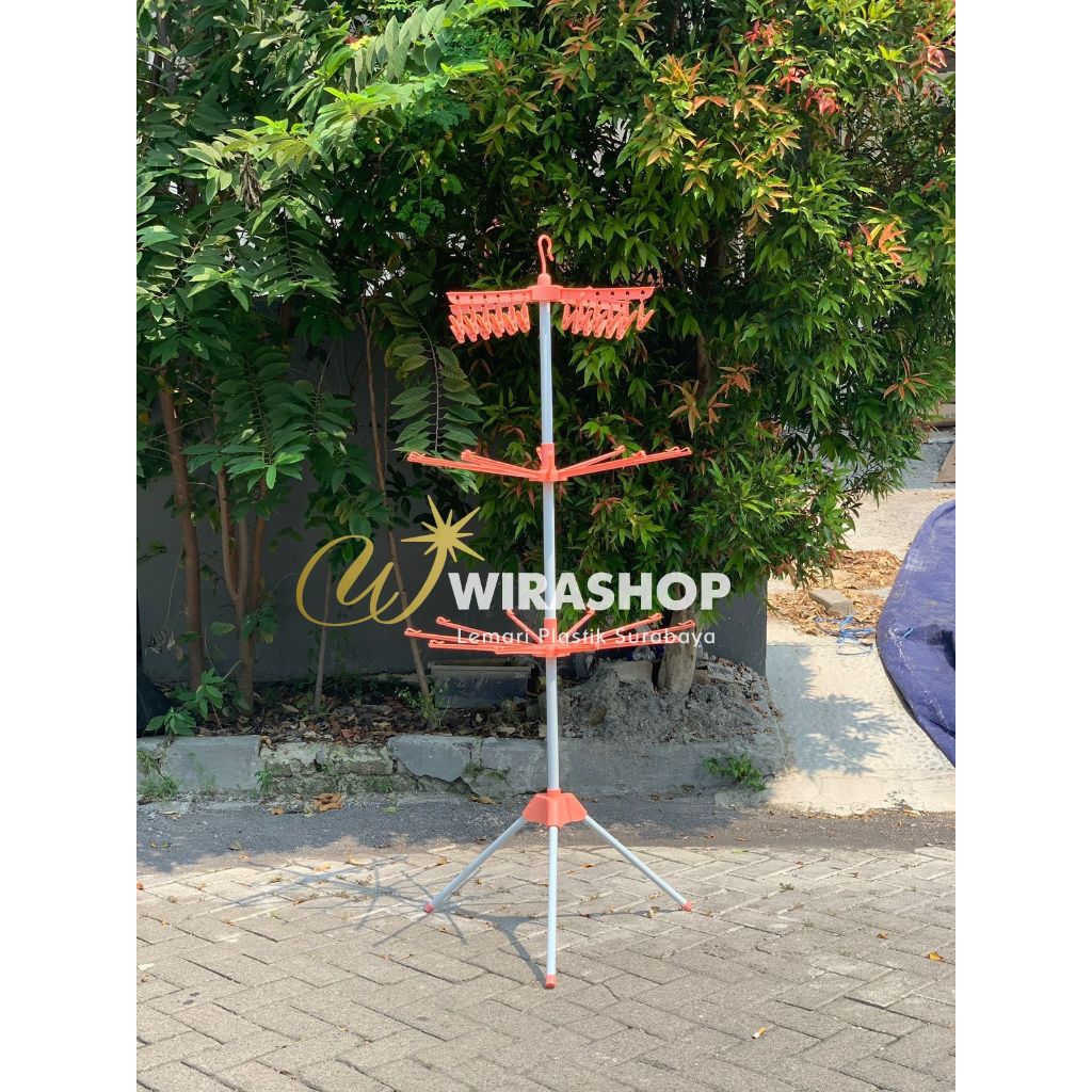 Jemuran Menara/Rak Plastik Handuk Baju Kaos Kaki Bayi Stand Hanger Berdiri Lipat Foldable Drying