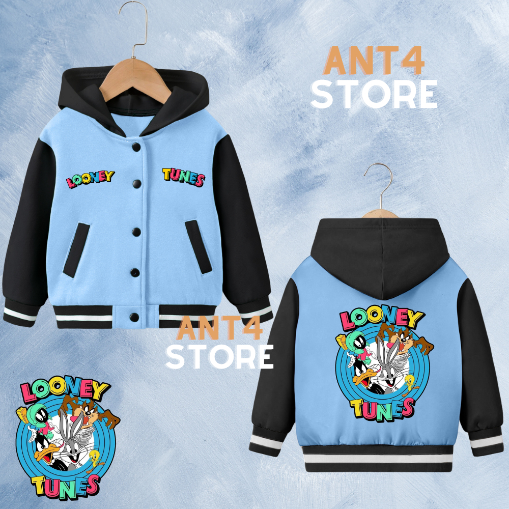 JAKET ANAK LAKI LAKI PEREMPUAN VARSITY HOODIE LOONEY TUNES  USIA 2-12 TAHUN