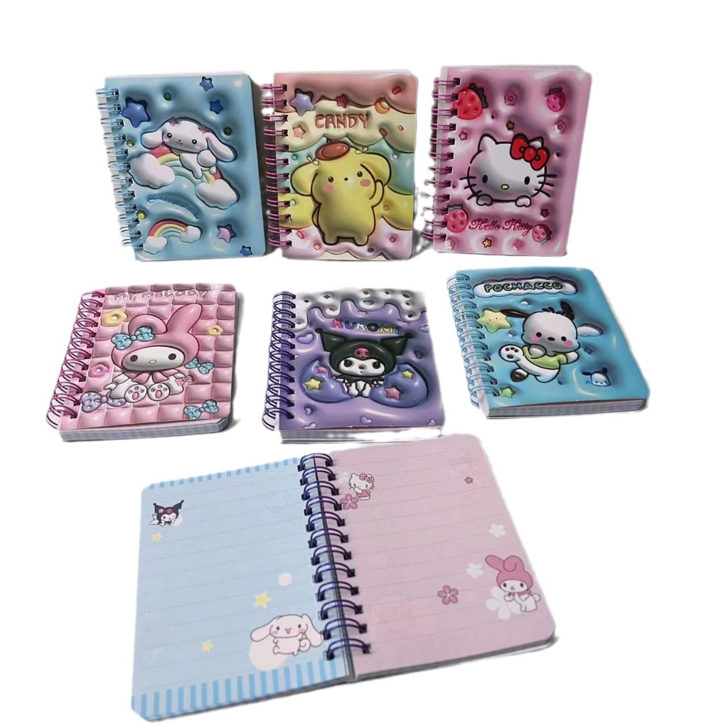 

Buku Notebook Coil 3D Sanrio Kuromi Pocha Purin Hk Meloy cinamorol / Mini Diary A7 70 halaman