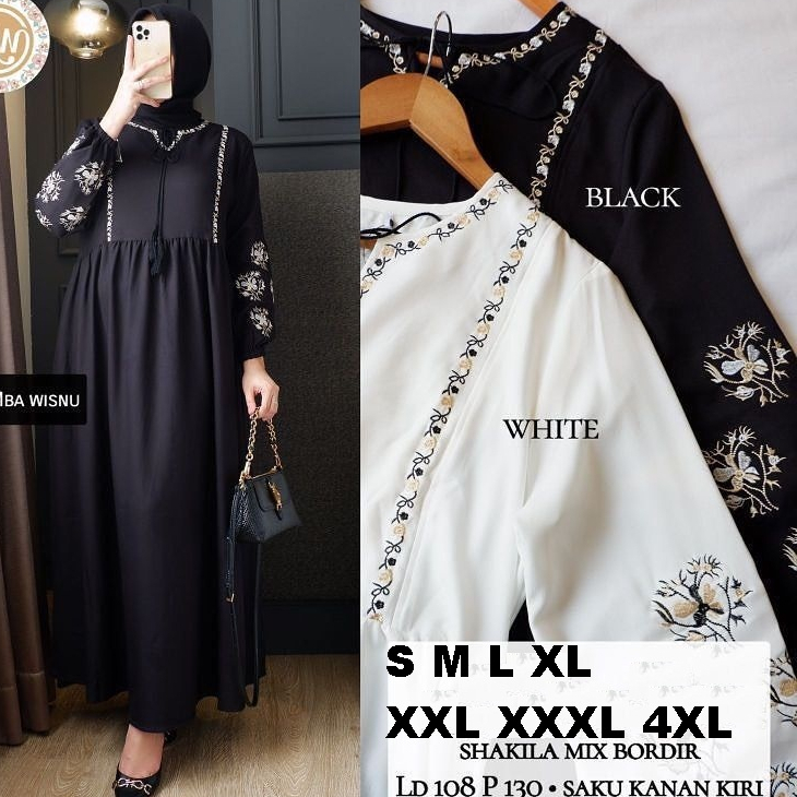 Gamis Maxy Dress Pesta Kondangan Bordir Warna Hitam Jumbo 4XL 5XL LD 140 LD 150 Original Adem 2024