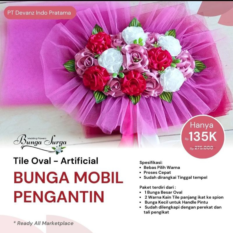 tyu BUNGA MOBIL PENGANTIN OVAL MEWAH / Asesoris Bunga Mobil / BUNGA HIASAN MOBIL PERNIKAHAN /