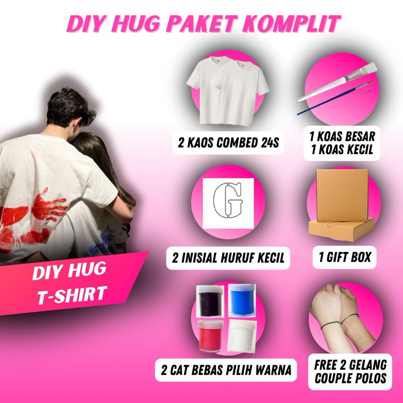 DIY HUG T-SHIRT COUPLE | DIY Kaos hug kiss inisial | DIY Kiss T-Shirt 1 Set Boyfriend Girlfriend Cou