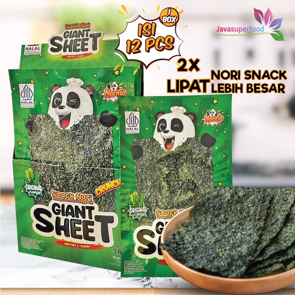 

1 Pack Norigo Giant Sheet/Snack Rumput Laut 3,2gr/ Norigo Snack Nori Giant Sheet 1 Box isi 12 Pcs