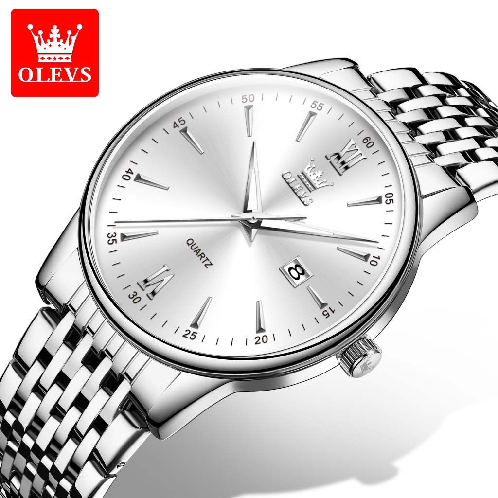 OLEVS Jam Tangan Pria Original Analog Anti Air Stainless Steel Unik Casual Jam Tangan Klasik Pria