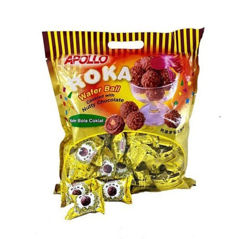 

Kilat Hemat Apollo Roka Coklat isi 7 Pcs 42 gr Wafer Bulat Balut Kacang Import
