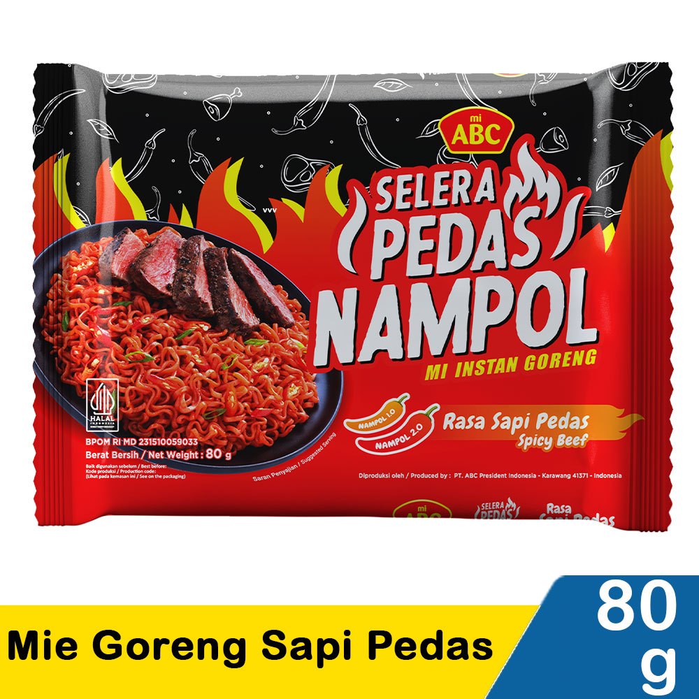 Mie Instan Abc Mie Goreng Selera Pedas Nampol Sapi Pedas 80g