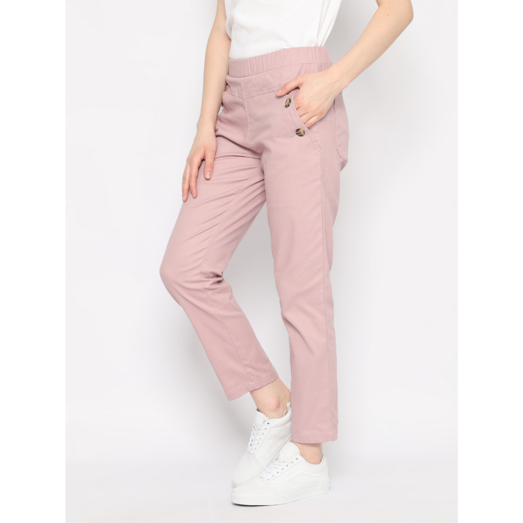 ROMP Celana Chino Wanita Pinggang Karet  - Pink