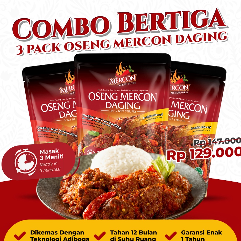 

Belanja disini Mercon Merah Putih Hemat Combo Bertiga 3 x Oseng Mercon Daging