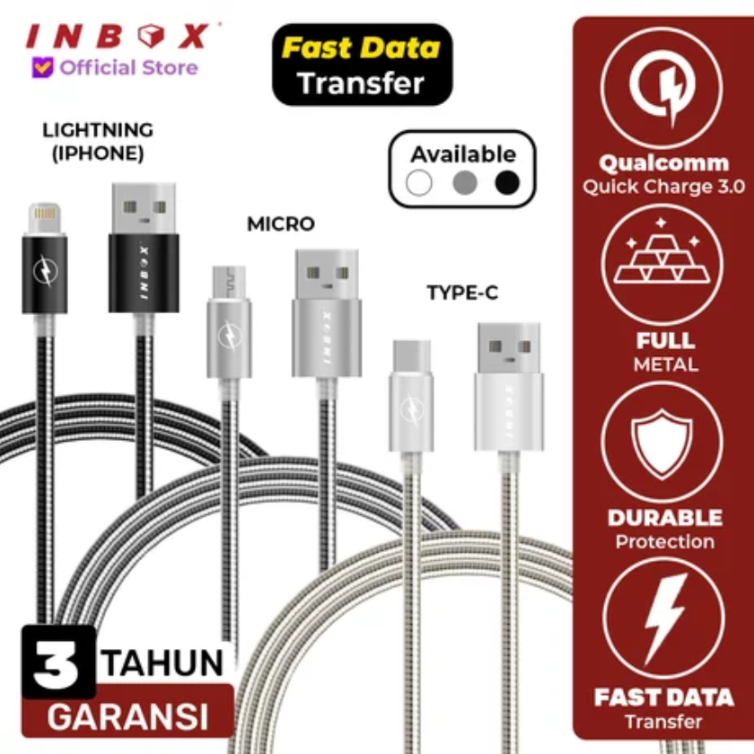 Kabel data Metal fast charging Lightning for Iphone IOS & Type C fast charging panjang 1.2 Meter