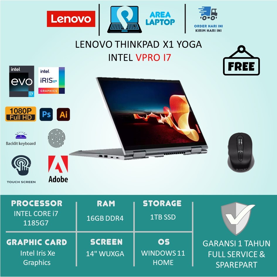 Laptop Desain Lenovo Thinkpad X1 Yoga vPRO i7 1185G7 16GB 512GB WUXGA Touch Win11 Pro